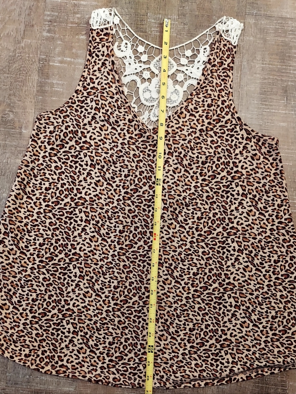 Leopard Print Crochet Back Tank Top - Brown/Cream